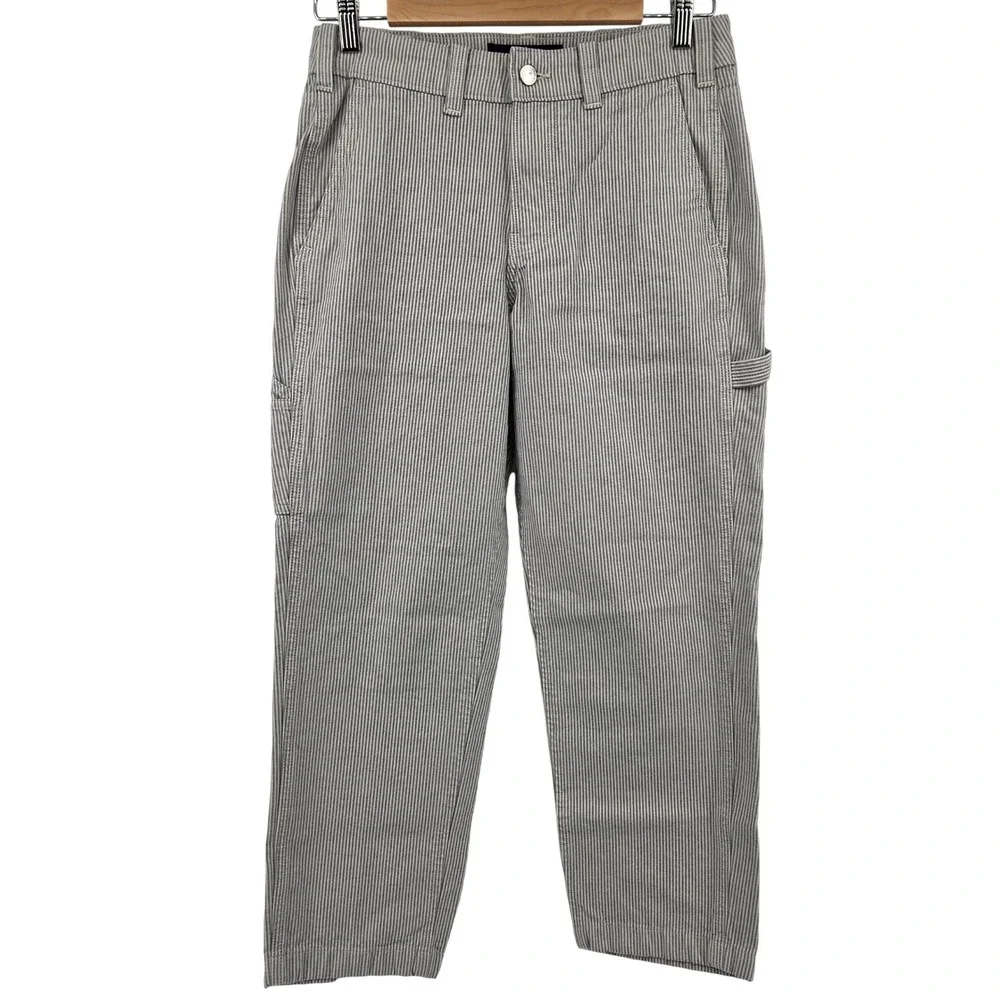Abercrombie & Fitch Carpenter Pants Mens 28x28 Gray Hickory Stripe Loose Fit